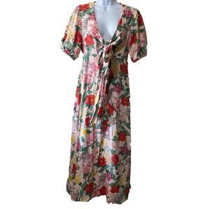 Old Navy Womens Light Pink Floral Short Puff Sleeve Twist Front Jumpsuit SZ M